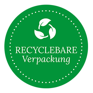 Icon mit der Aufschrift: Recyclebare Verpackung